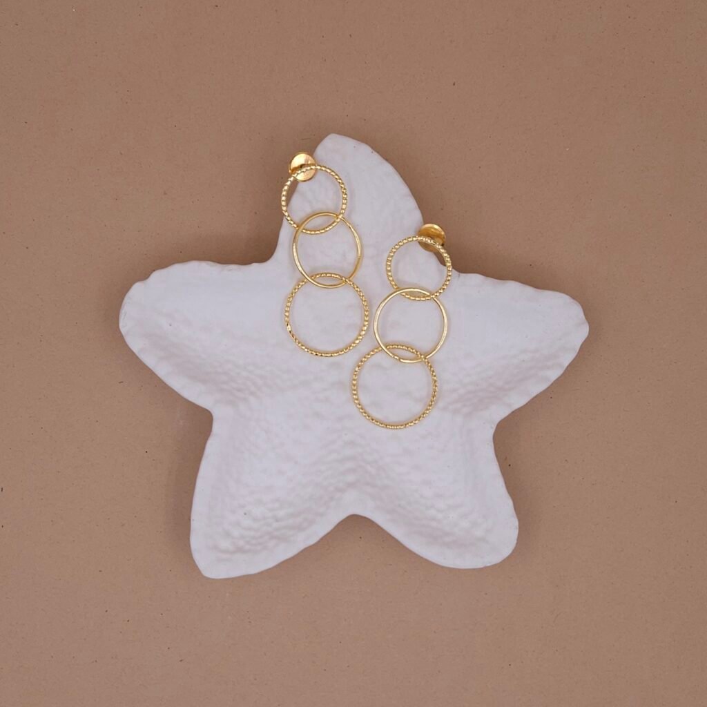 Triple Gold Hoop Drop Earrings | Statement Dangle Jewelry | Handcrafted and Anti-tarnish