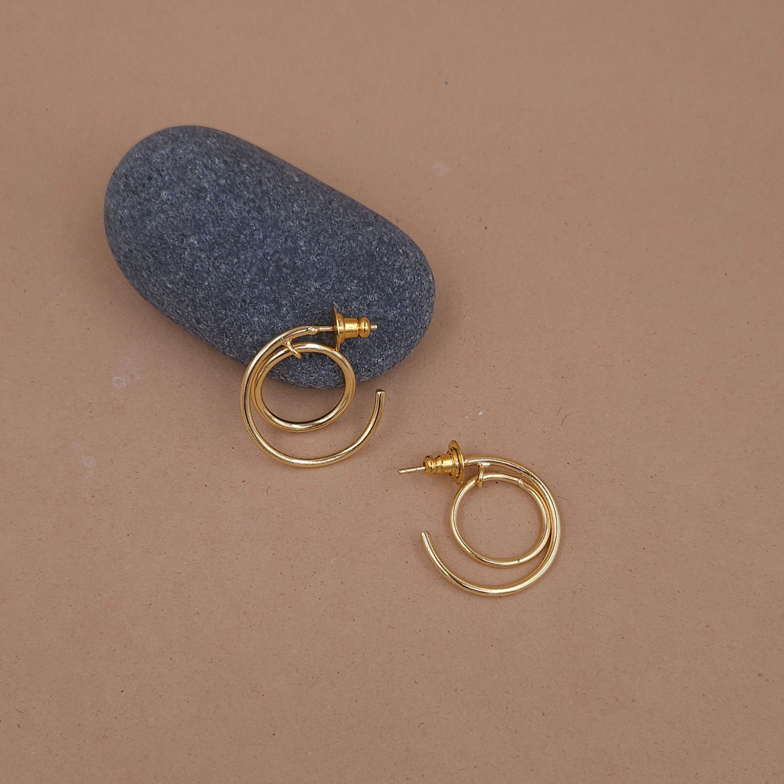 Handcrafted Anti-Tarnish Gold Double Spiral Hoop Earrings Handcrafted Anti-Tarnish Gold Double Spiral Hoop Earrings