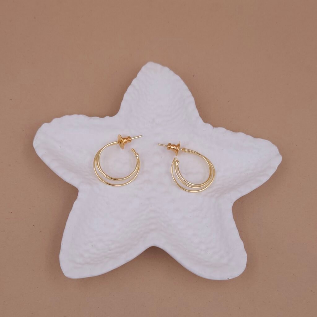 Handcrafted Anti-Tarnish Gold Triple Loop Hoop Earrings