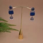 Antique Silver Plated Brass Blue Monalisa Jhumka Earrings with Pearl Drops