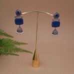 Antique Silver Plated Brass Blue Monalisa Jhumka Earrings with Pearl Drops