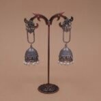 Handcrafted Antique Silver Brass Jhumka Earrings with Cutwork Top & Pearl Drops