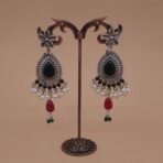 Handcrafted Anti-Tarnish Silver Replica Brass Chandbali Earrings with Monalisa Stone