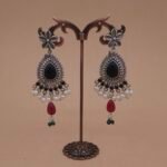 Handcrafted Anti-Tarnish Silver Replica Brass Chandbali Earrings with Monalisa Stone
