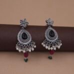 Handcrafted Anti-Tarnish Silver Replica Brass Chandbali Earrings with Monalisa Stone