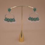 Handcrafted Silver Replica Green Monalisa Hoop Earrings with Pearls