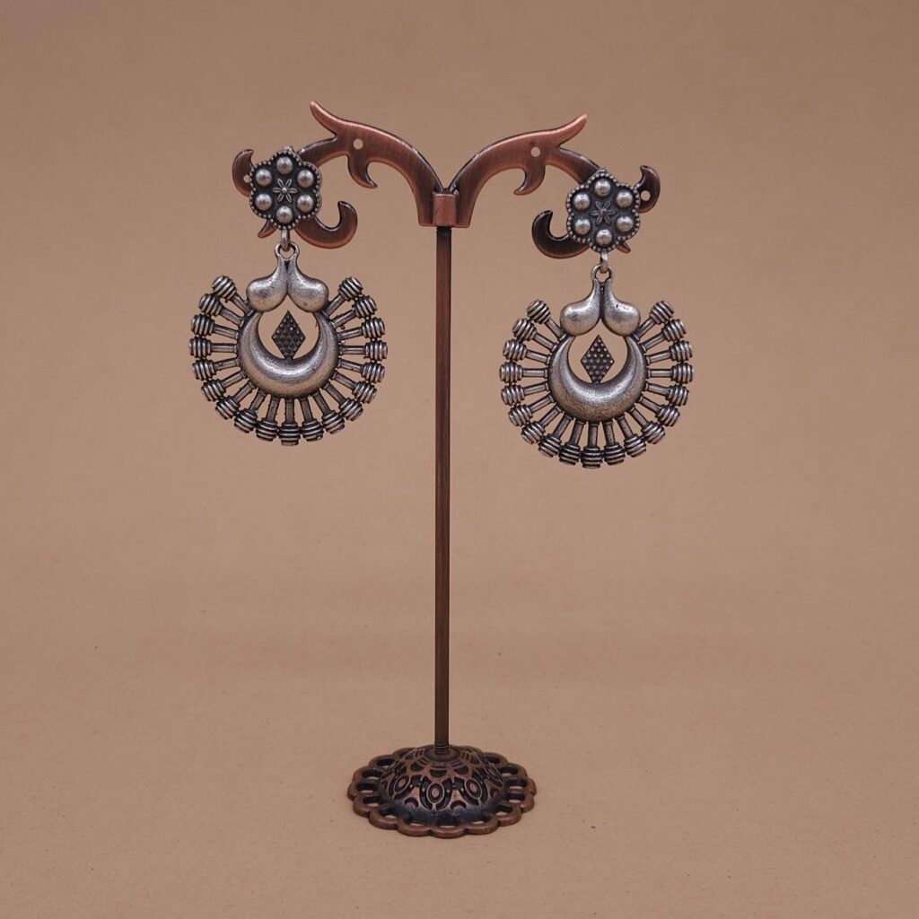 Handcrafted Anti-Tarnish Antique Silver Replica Brass Ethnic Hoop Earrings