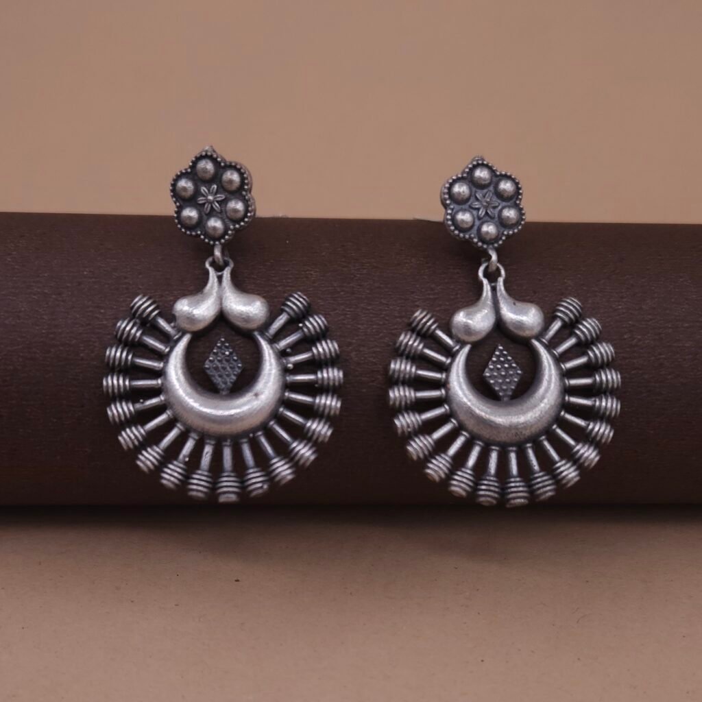 Handcrafted Anti-Tarnish Antique Silver Replica Brass Ethnic Hoop Earrings