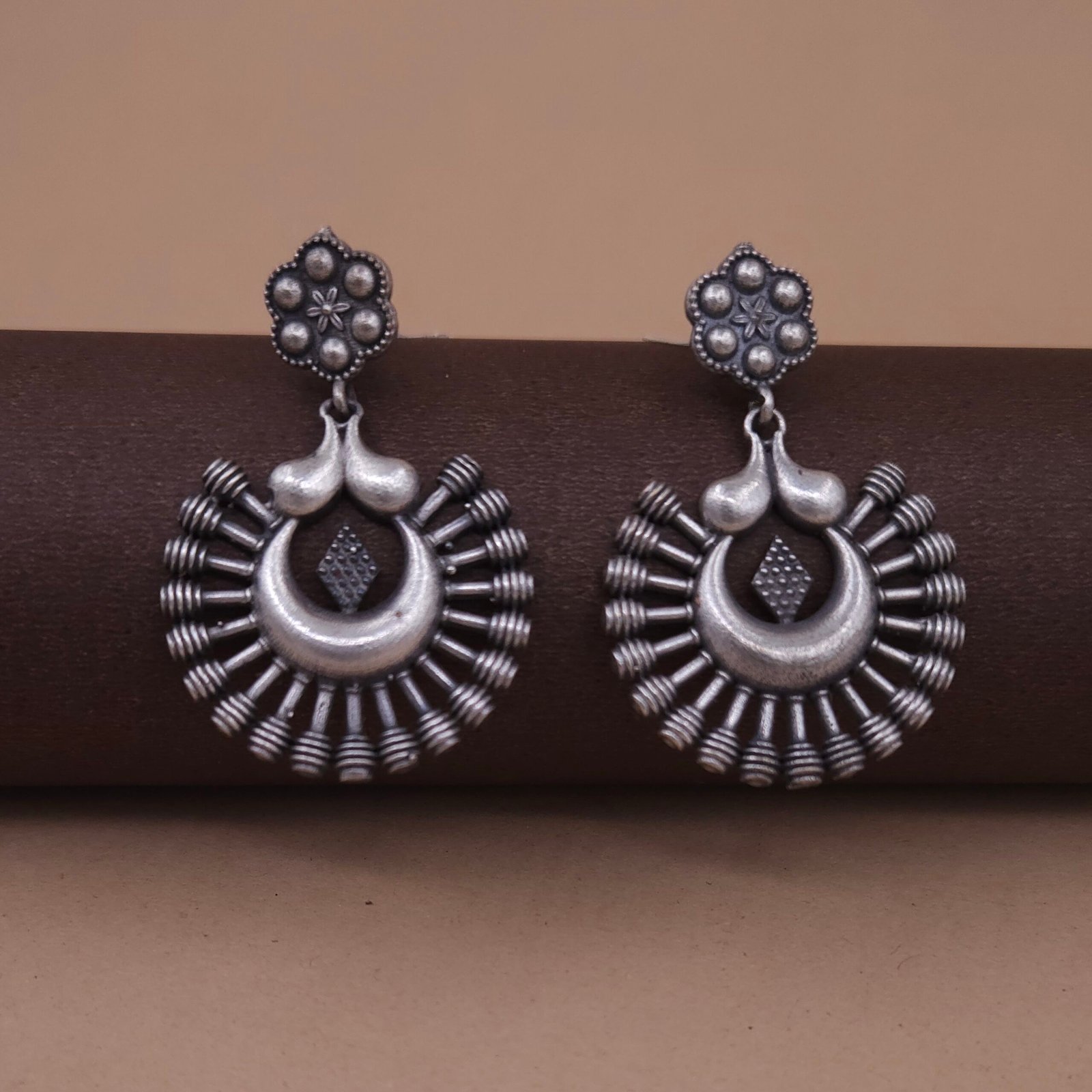 Handcrafted Anti-Tarnish Antique Silver Replica Brass Ethnic Hoop Earrings Handcrafted Anti-Tarnish Antique Silver Replica Brass Ethnic Hoop Earrings