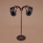 Handcrafted Anti-Tarnish Bird Motif Silver Replica Brass Stud Earrings - Black Monalisa Stone