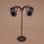 Handcrafted Anti-Tarnish Bird Motif Silver Replica Brass Stud Earrings - Black Monalisa Stone