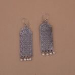 Handcrafted Anti-Tarnish Silver Replica Brass Rectangle Drop Earrings with Pearls