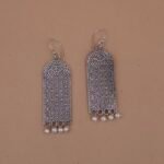 Handcrafted Anti-Tarnish Silver Replica Brass Rectangle Drop Earrings with Pearls