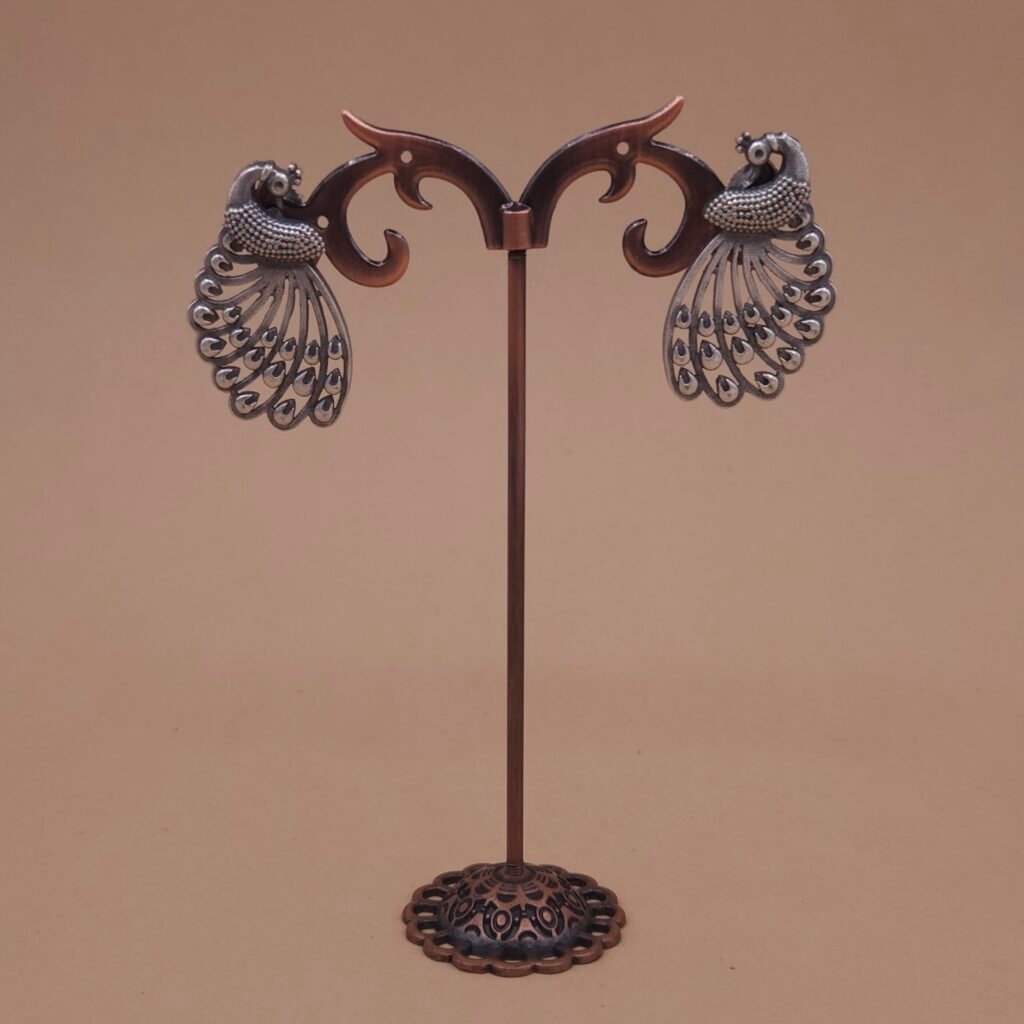 Handcrafted Anti-Tarnish Silver Replica Brass Peacock Motif Stud Earrings