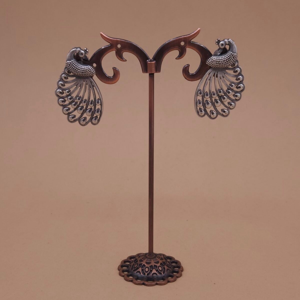 Handcrafted Anti-Tarnish Silver Replica Brass Peacock Motif Stud Earrings