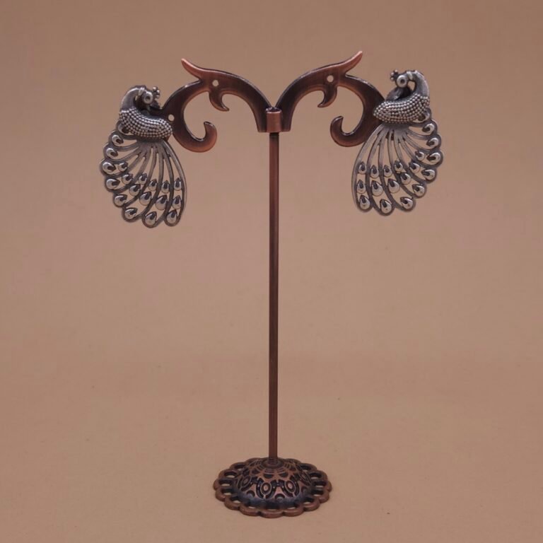 Handcrafted Anti-Tarnish Silver Replica Brass Peacock Motif Stud Earrings
