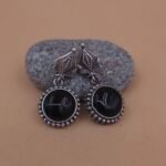 Handcrafted Anti-Tarnish Black Monalisa Stone Silver Replica Brass Drop Earrings