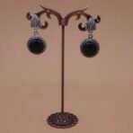 Handcrafted Anti-Tarnish Black Monalisa Stone Silver Replica Brass Drop Earrings