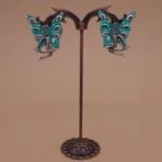 Handcrafted Aqua Blue Enamel Butterfly Motif Brass Stud Earrings