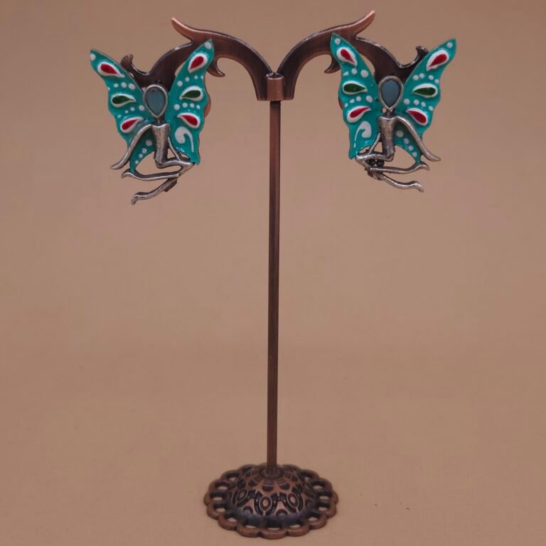 Handcrafted Aqua Blue Enamel Butterfly Motif Brass Stud Earrings