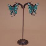 Handcrafted Aqua Blue Enamel Butterfly Motif Brass Stud Earrings
