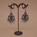 Handcrafted Anti-Tarnish Pink Peacock Motif Silver Replica Brass Dangler Earrings with Pearls