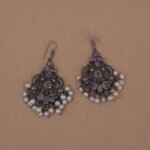 Handcrafted Anti-Tarnish Pink Peacock Motif Silver Replica Brass Dangler Earrings with Pearls