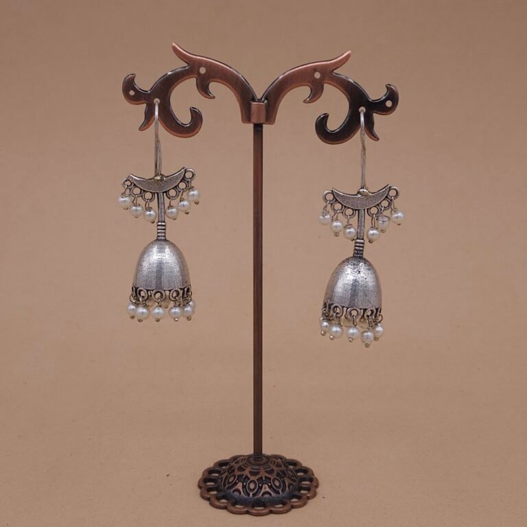 Handcrafted Anti-Tarnish Silver Replica Brass Jhumka Earrings with Pearl Drops