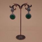 Handcrafted Green Monalisa Stone Silver Replica Brass Drop Earrings