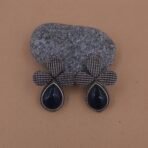 Handcrafted Anti-Tarnish Blue Monalisa Stone Silver Replica Brass Floral Stud Earrings