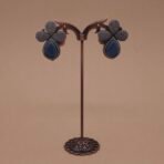 Handcrafted Anti-Tarnish Blue Monalisa Stone Silver Replica Brass Floral Stud Earrings