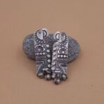 Handcrafted Parrot Motif Silver Replica Brass Dangler Earrings with Ghungroo