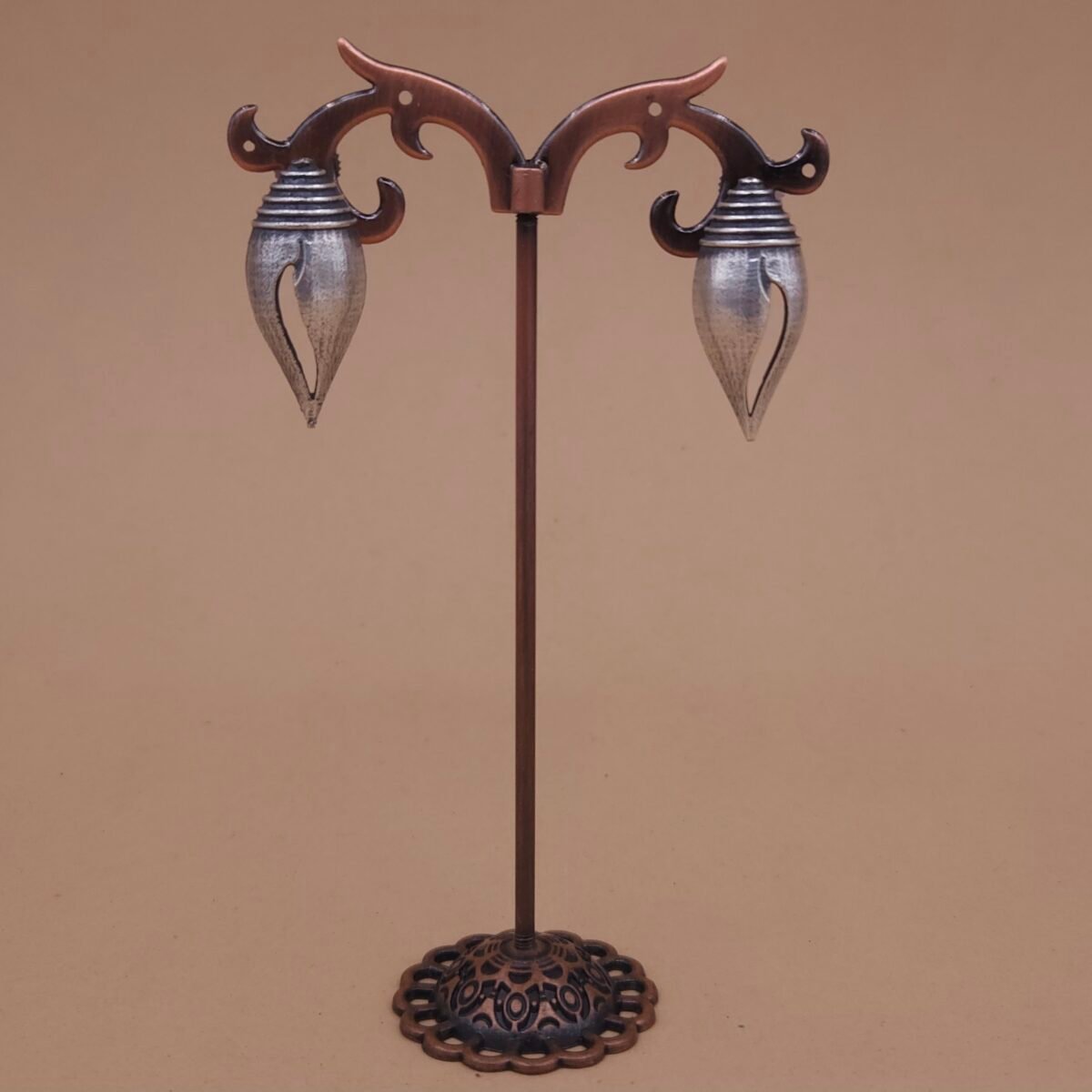 Handcrafted Shankh (conch shell) Motif Silver Replica Brass Stud Earrings - Anti-Tarnish