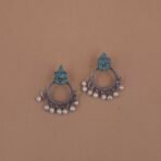 Handcrafted Green Leaf Motif Silver Replica Brass Circle Earrings with Pearls – Anti-Tarnish