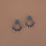 Handcrafted Green Leaf Motif Silver Replica Brass Circle Earrings with Pearls – Anti-Tarnish