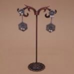 Handcrafted Hexagon Motif Silver Replica Brass Dangler Earrings with Pearls - Anti-Tarnish