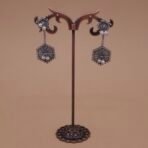 Handcrafted Hexagon Motif Silver Replica Brass Dangler Earrings with Pearls - Anti-Tarnish
