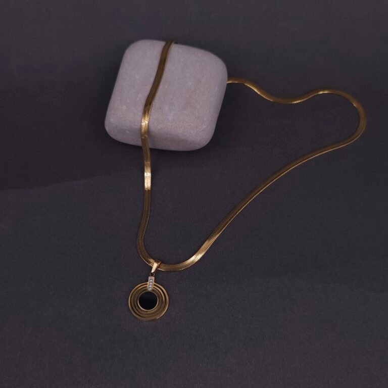 Stainless Steel Concentric Circle Necklace - CZ, Anti-Tarnish