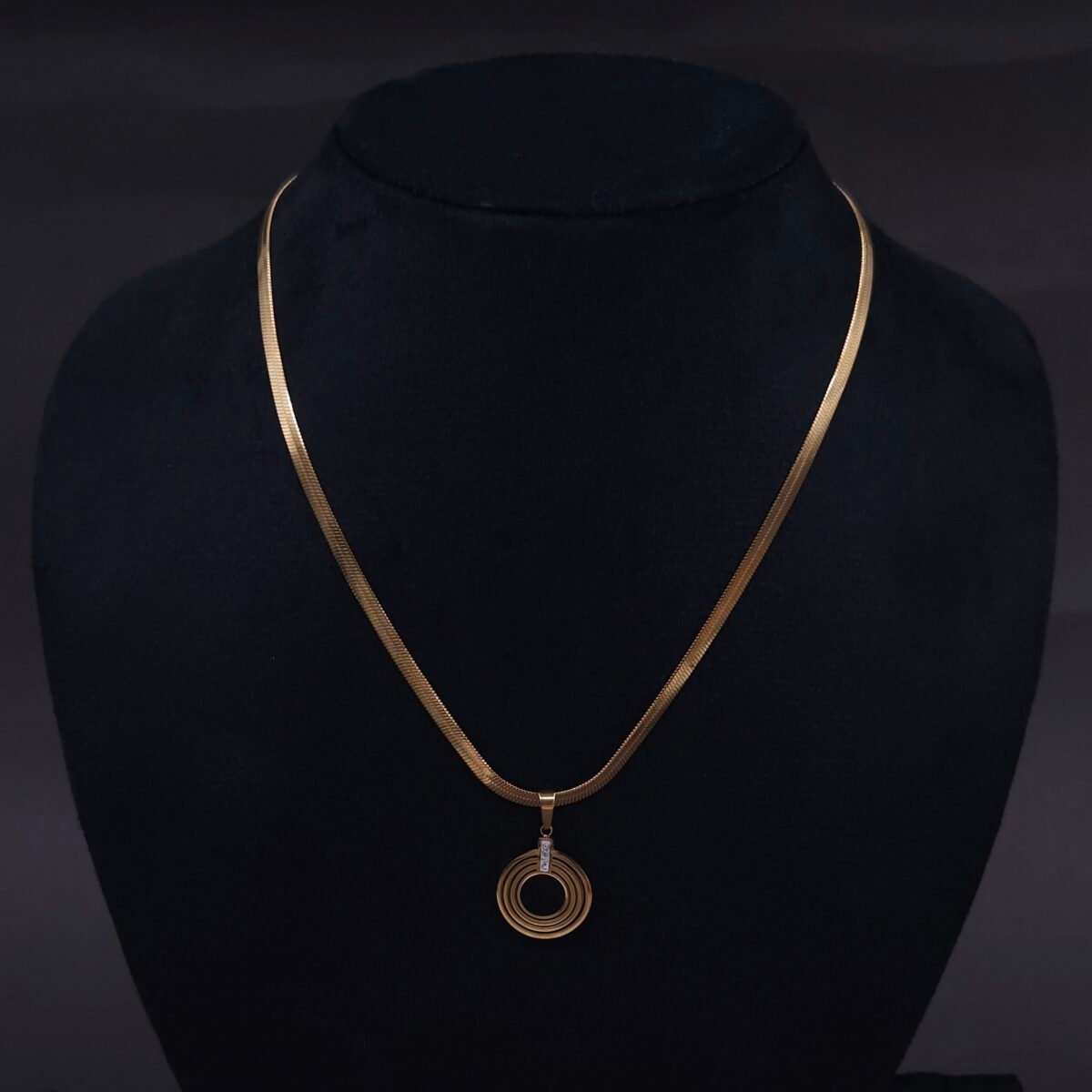 Stainless Steel Concentric Circle Necklace - CZ, Anti-Tarnish