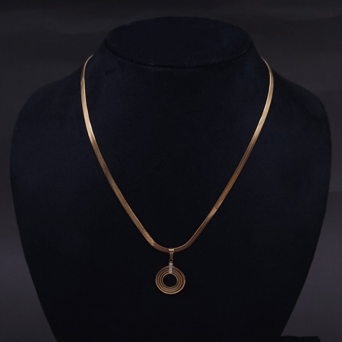 Stainless Steel Concentric Circle Necklace - CZ, Anti-Tarnish