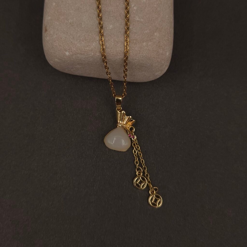 Stainless Steel Money Bag Necklace - White Accent, Anti-Tarnish