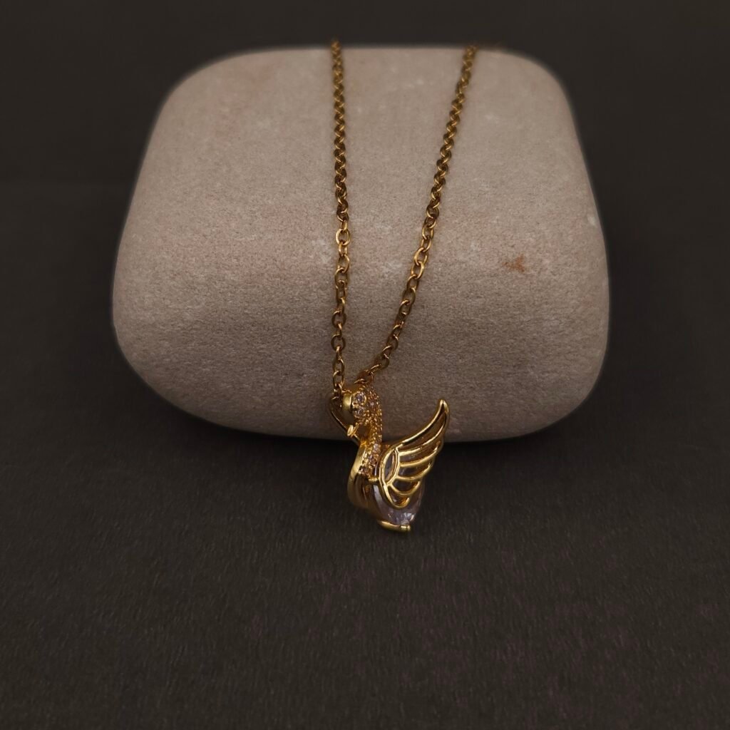 Stainless Steel Swan Pendant Necklace - CZ, Anti-Tarnish