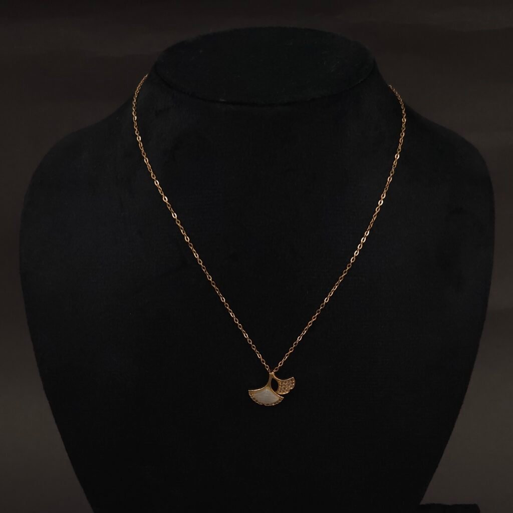 Stainless Steel Ginkgo Leaf Necklace - CZ, Anti-Tarnish