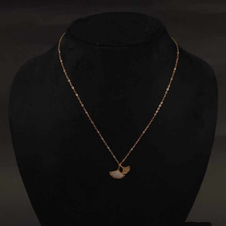 Stainless Steel Ginkgo Leaf Necklace - CZ, Anti-Tarnish