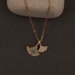 Stainless Steel Ginkgo Leaf Necklace - CZ, Anti-Tarnish
