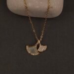 Stainless Steel Ginkgo Leaf Necklace - CZ, Anti-Tarnish