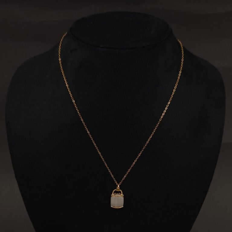 Stainless Steel Handbag Pendant Necklace - White Stone, CZ, Anti-Tarnish