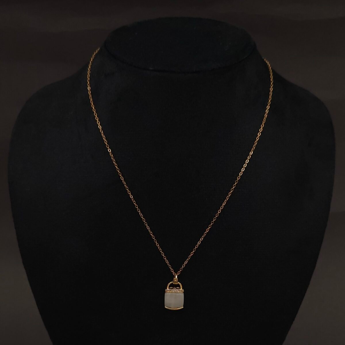 Stainless Steel Handbag Pendant Necklace - White Stone, CZ, Anti-Tarnish