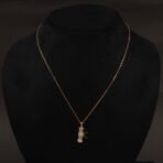 Stainless Steel Bamboo Necklace - Green Leaves, CZ, Anti-Tarnish