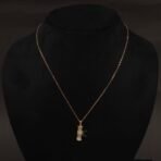 Stainless Steel Bamboo Necklace - Green Leaves, CZ, Anti-Tarnish